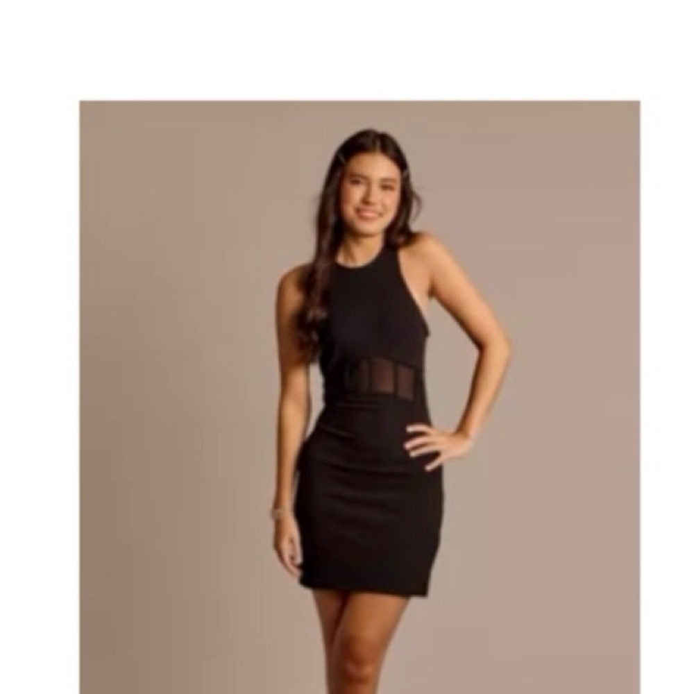 David's Bridal Black Sheath Dress with Illusion Detail